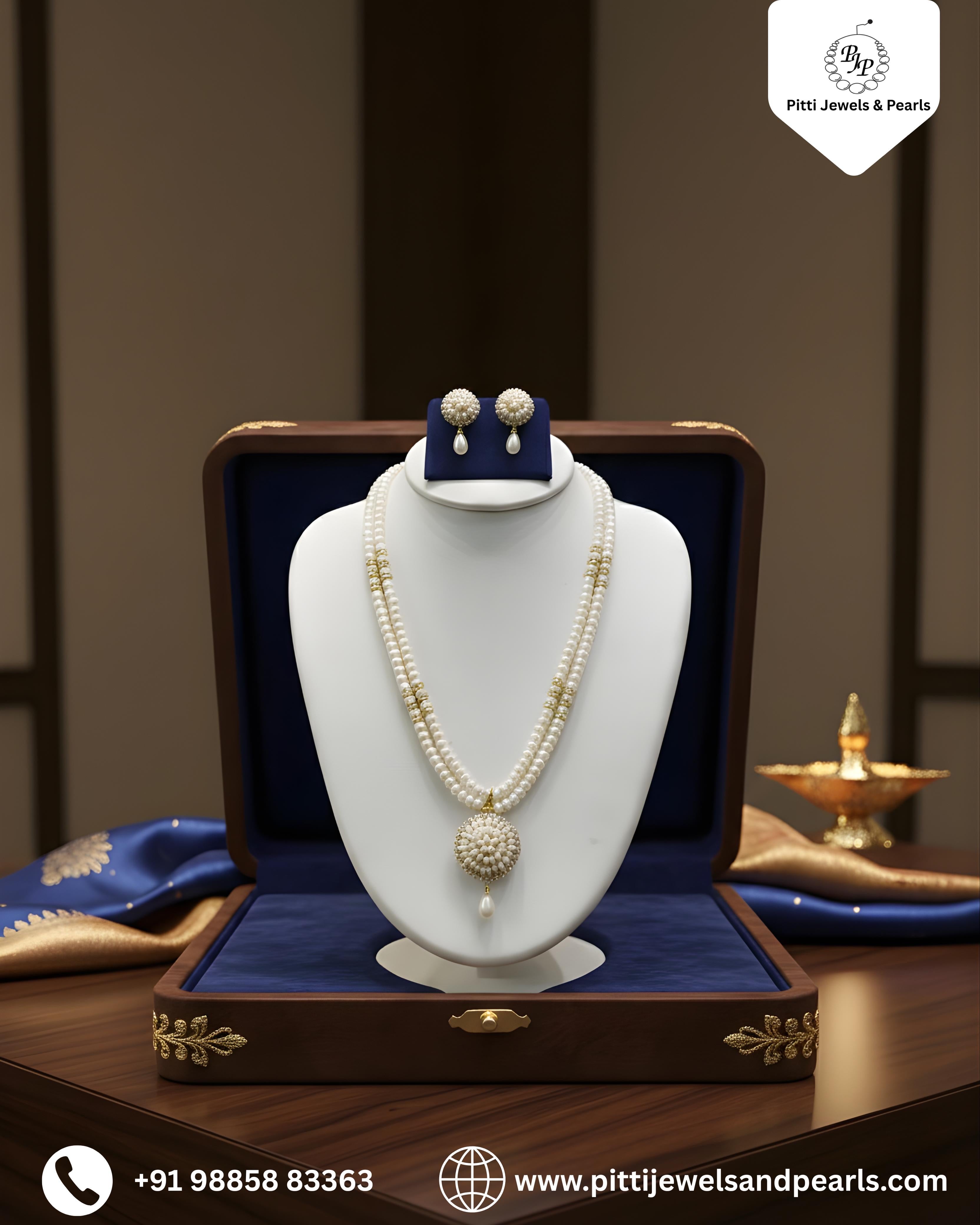 Natural Fresh Water Real Double String Pearl Set With Certificate(D.No ADPRLS136)