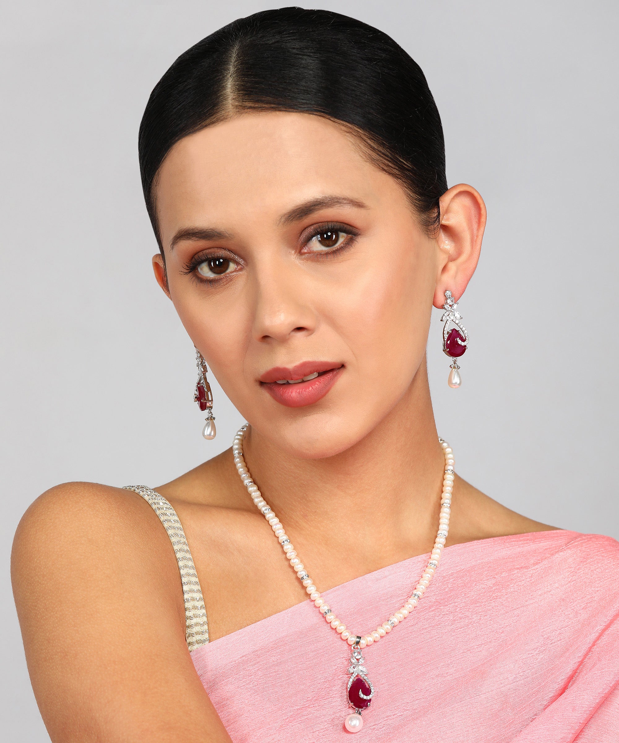 Real Natural Fresh Water Pearl Set With Certificate(D.No ADPRLS957)