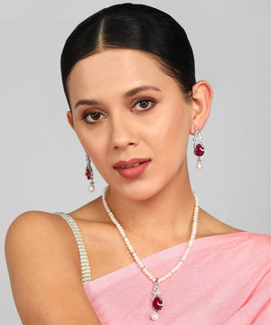 Real Natural Fresh Water Pearl Set With Certificate(D.No ADPRLS957)