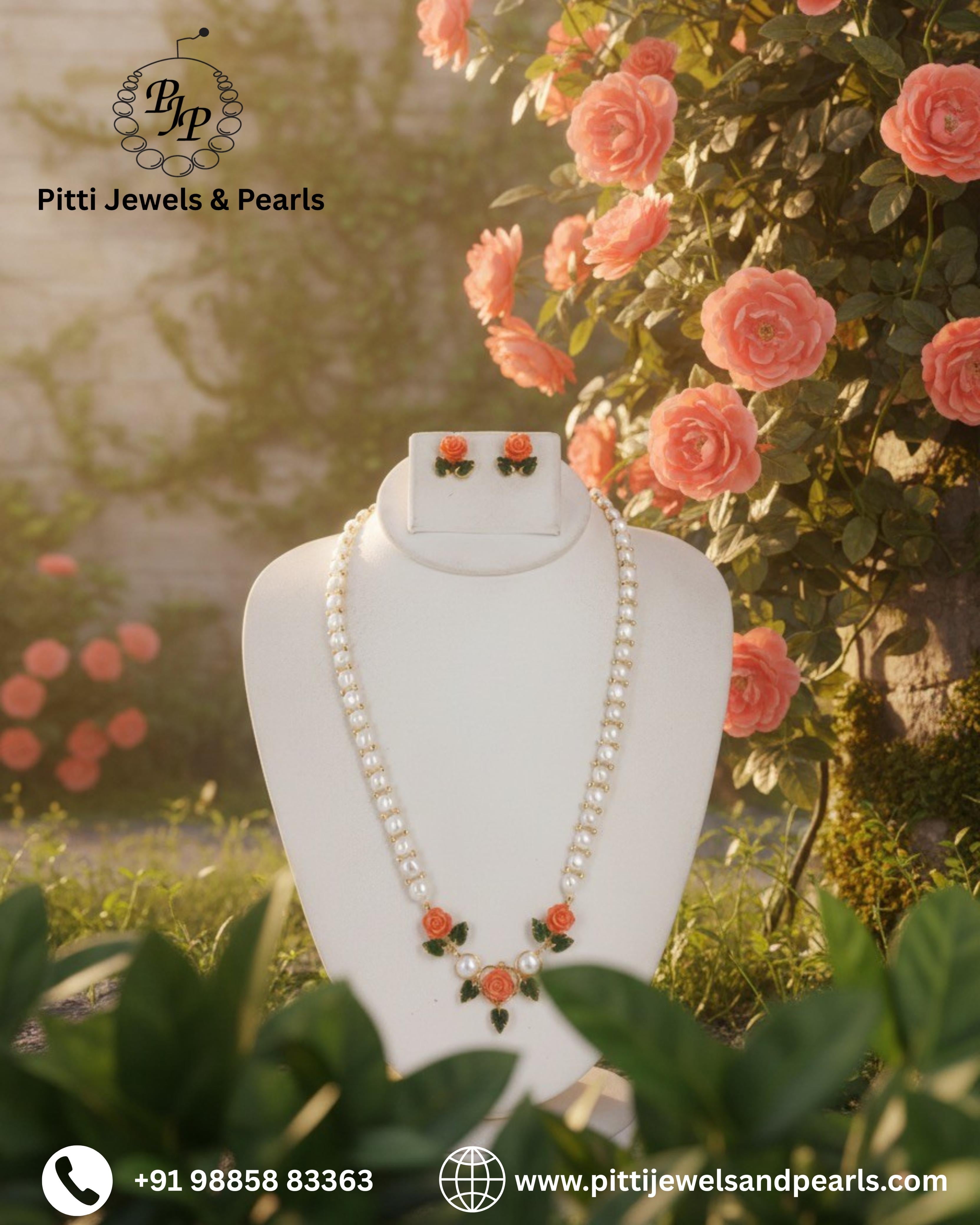 Ceramic Flower Necklace Set With Real Pearl With Certificate(D.No ADPRLS912)