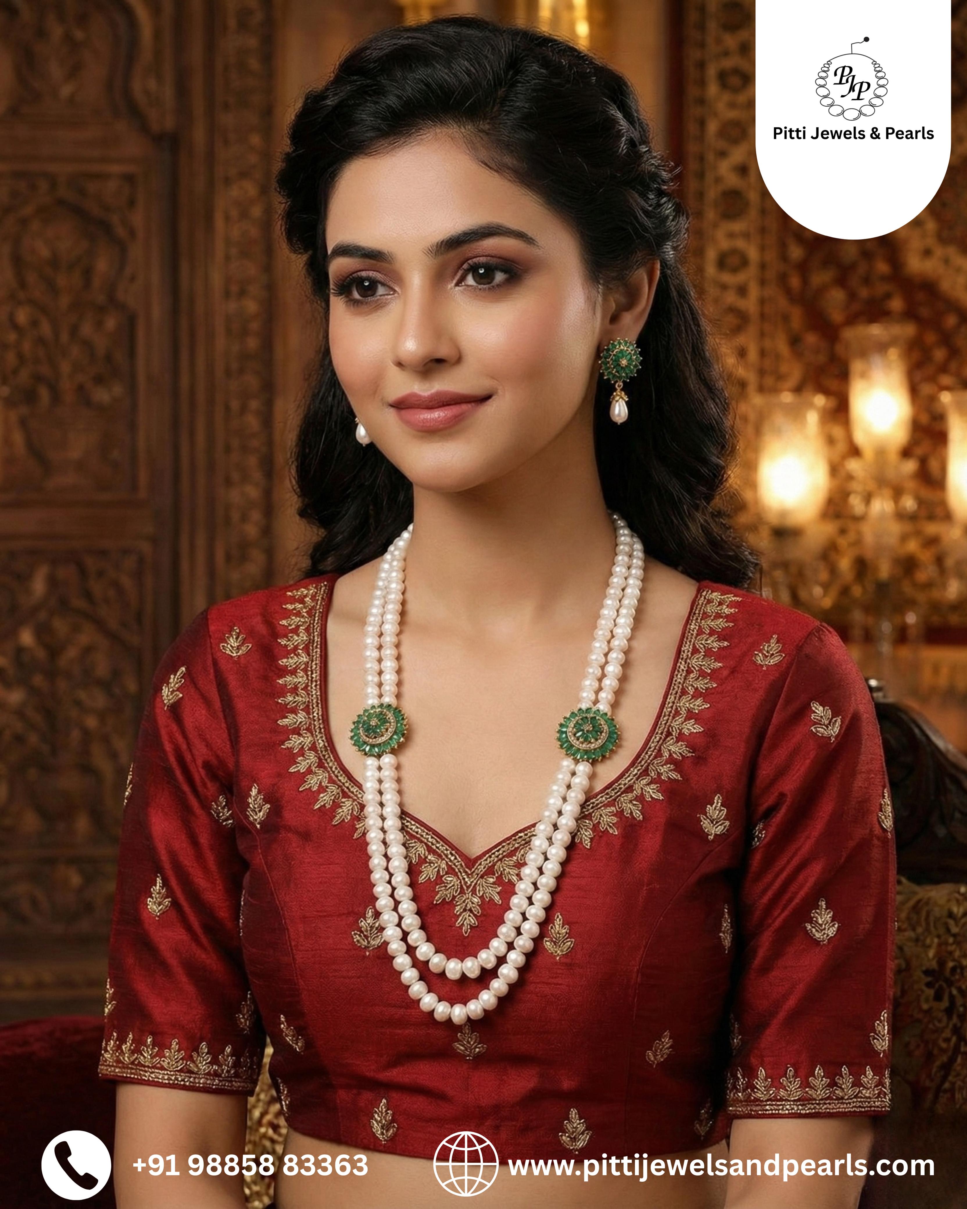 Authentic Double-Layer Pearls Necklace Set For Women Girls With Certificate(D.No ADPRLS2804)