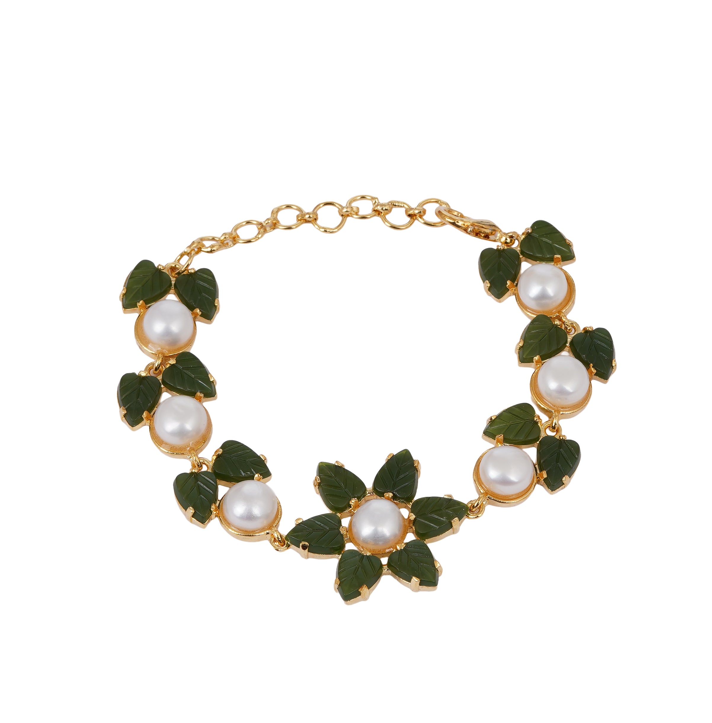 Jade leaf n Real Natural Fresh Water Button Pearl Bracelet With Certificate(D.No ADBLS280)