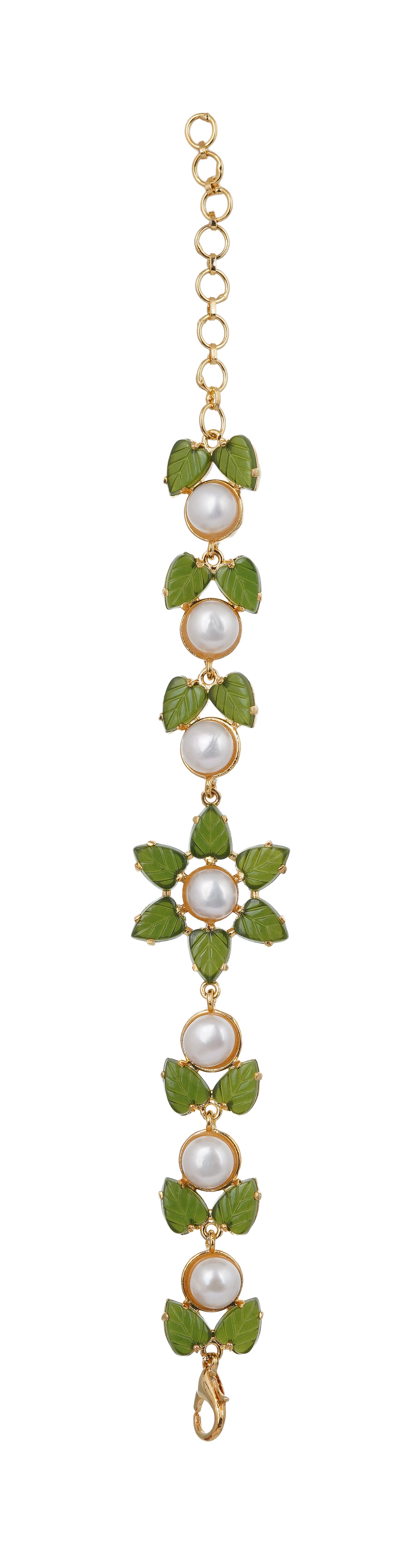Jade leaf n Real Natural Fresh Water Button Pearl Bracelet With Certificate(D.No ADBLS280)