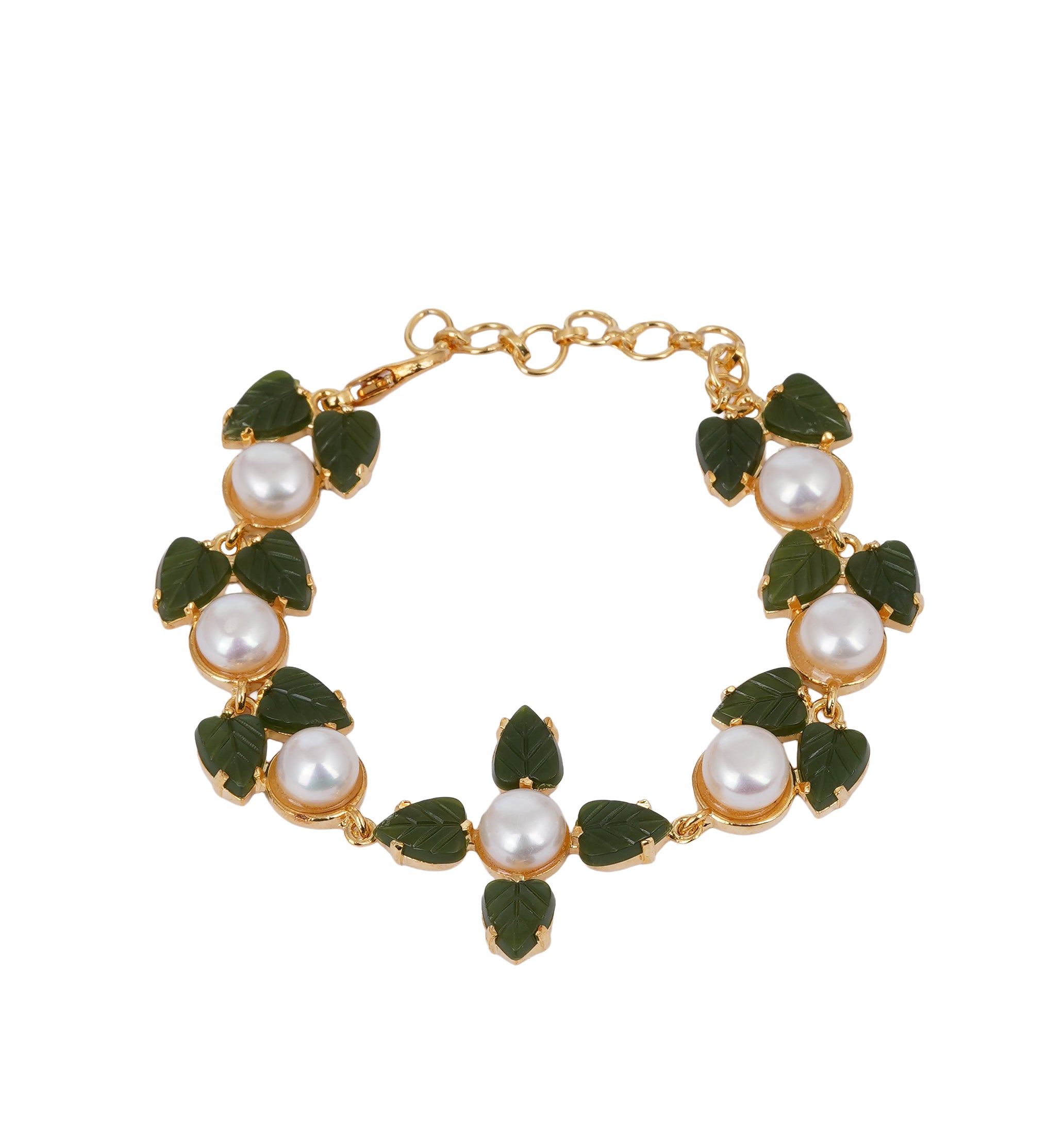 Jade leaf n Real Natural Fresh Water Button Pearl Bracelet With Certificate(D.No ADBLS283)