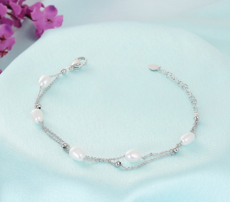 Authentic Real Natural Fresh Water Pearl Bracelet With Certificate(D.No ADBLS323)