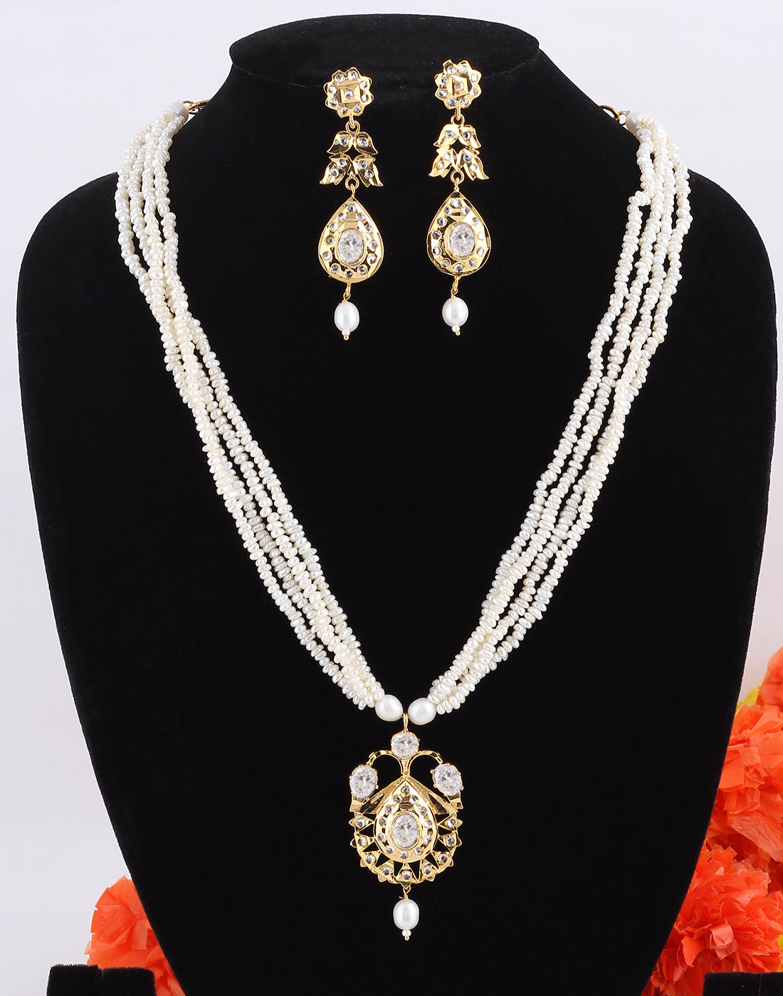 Real Natural Fresh Water Multi String Pearl Set With Certificate(D.No ADPRLS1152)