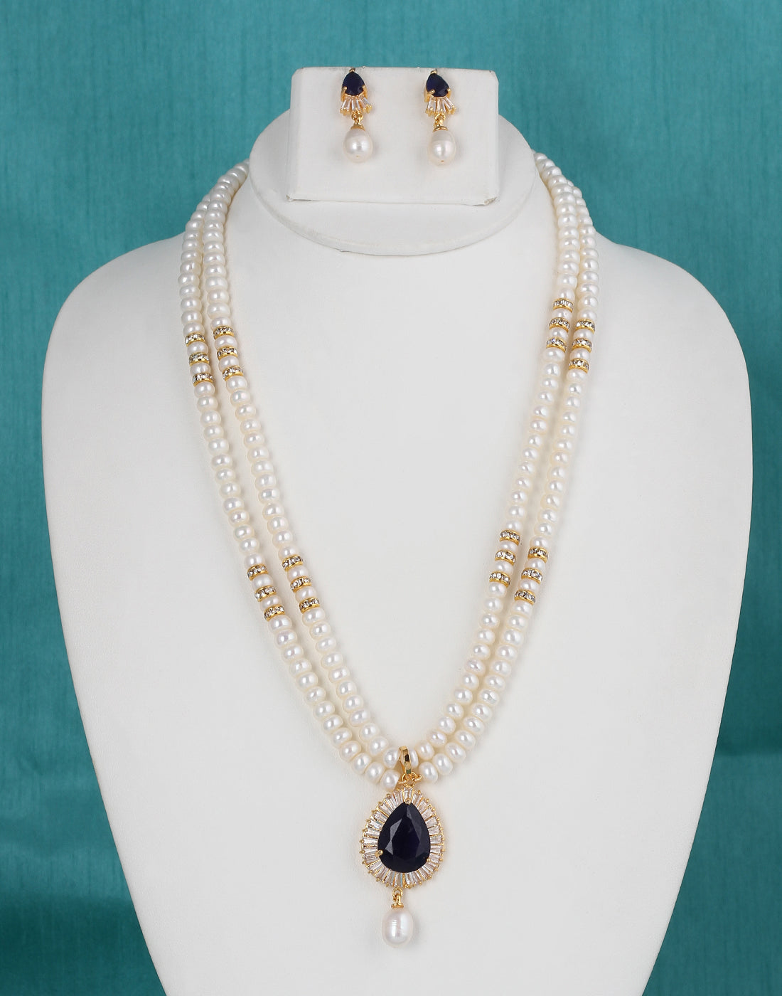 Natural Fresh Water Real Double String Pearl Set With Certificate(D.No ADPRLS119)