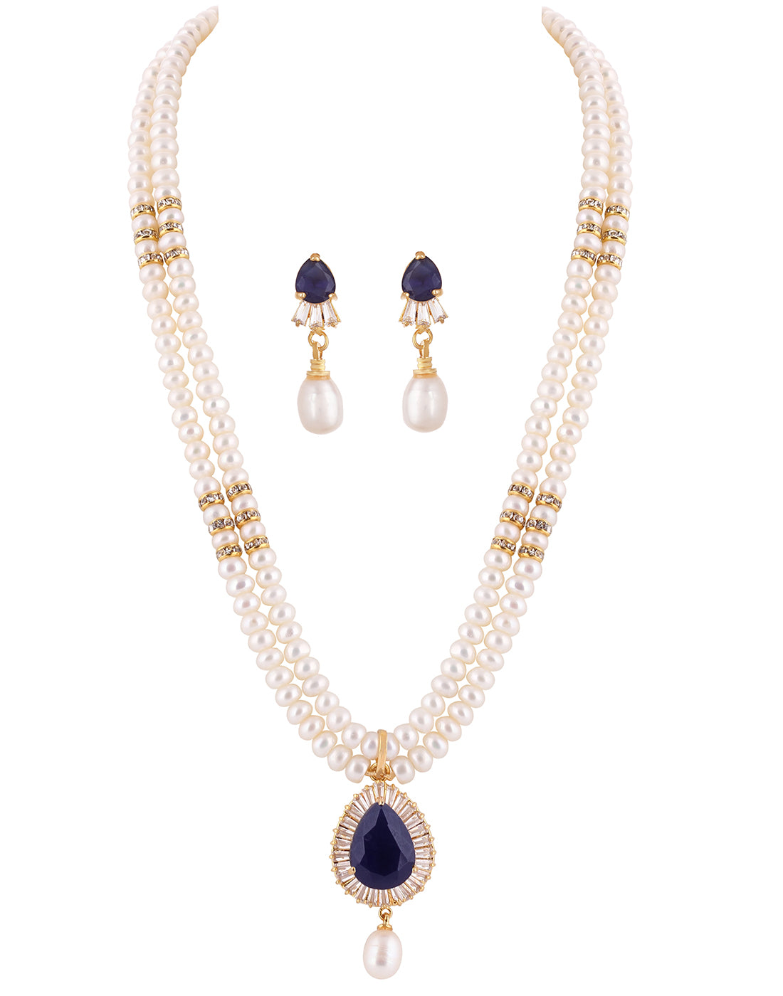 Natural Fresh Water Real Double String Pearl Set With Certificate(D.No ADPRLS119)