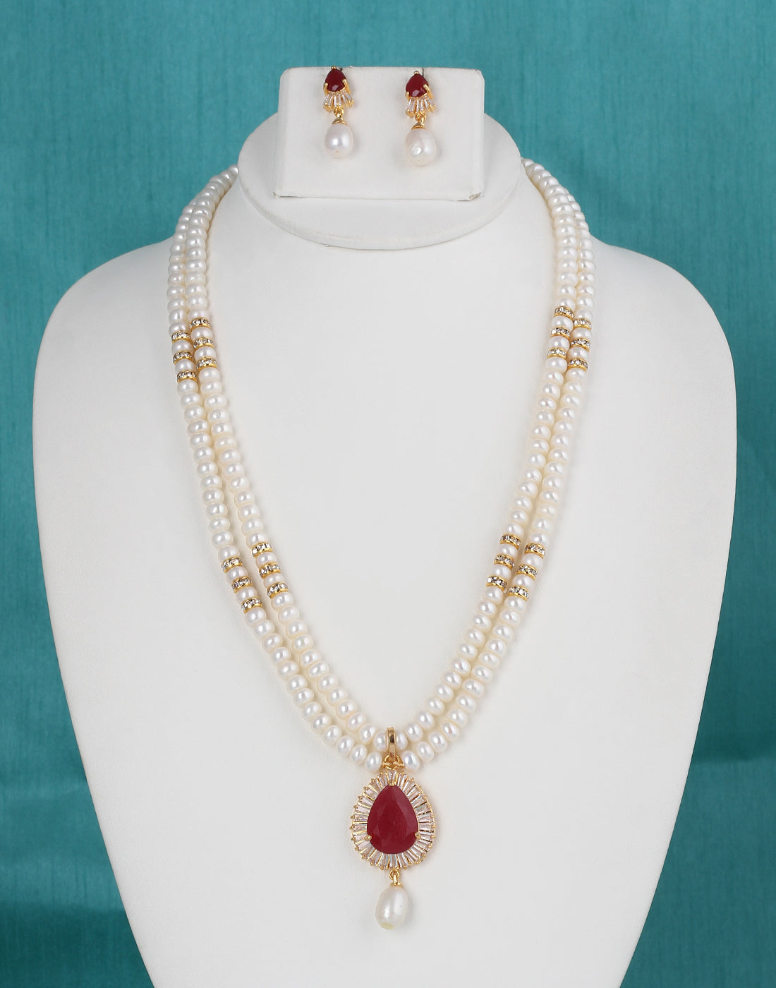 Natural Fresh Water Real Double String Pearl Set With Certificate(D.No ADPRLS120)