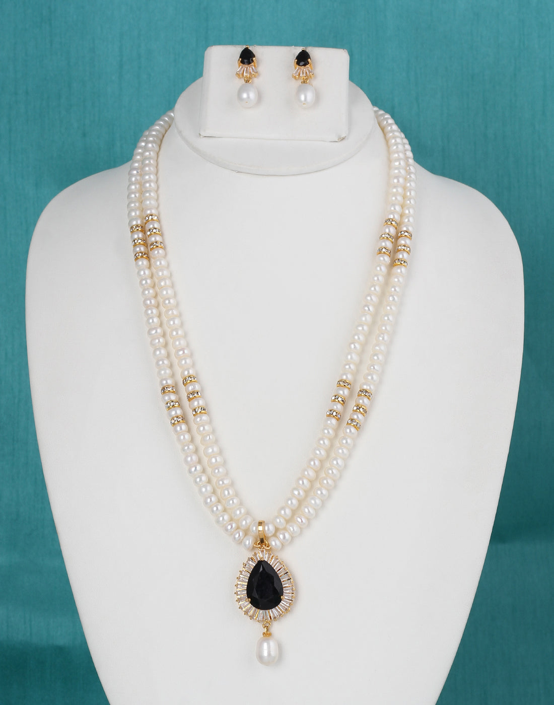 Natural Fresh Water Real Double String Pearl Set With Certificate(D.No ADPRLS122)