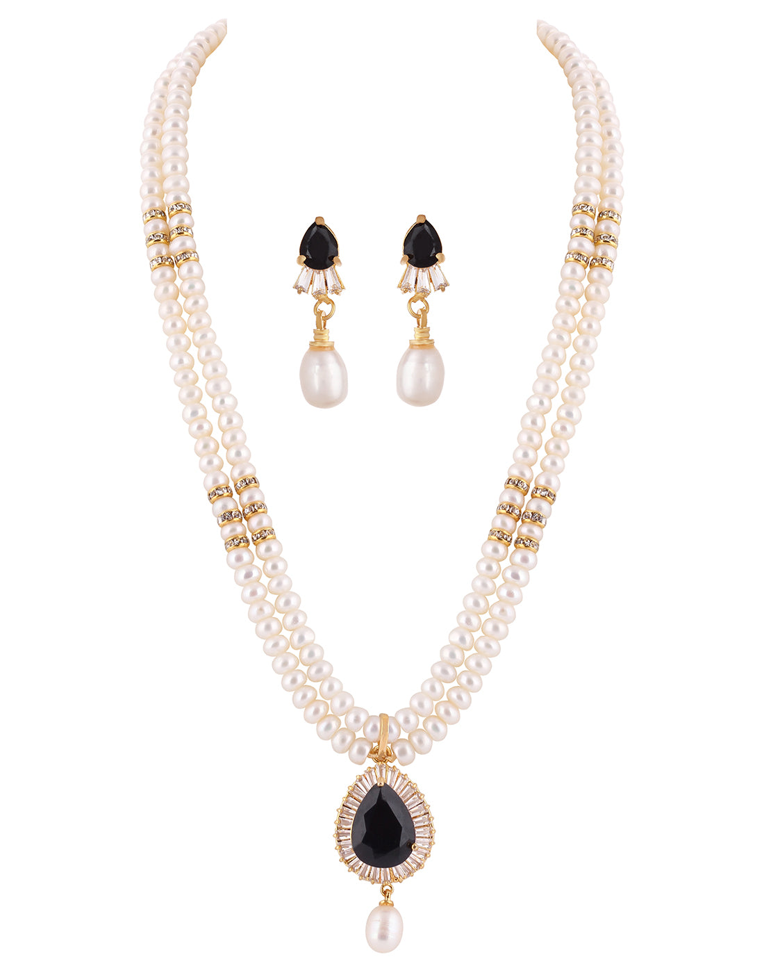 Natural Fresh Water Real Double String Pearl Set With Certificate(D.No ADPRLS122)