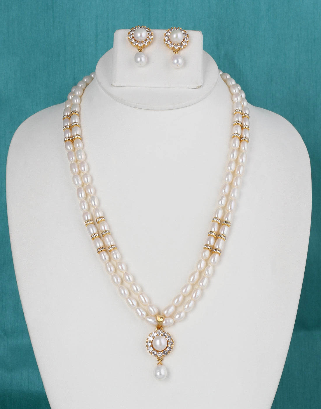 Natural Fresh Water Real Double String Pearl Set With Certificate(D.No ADPRLS124)