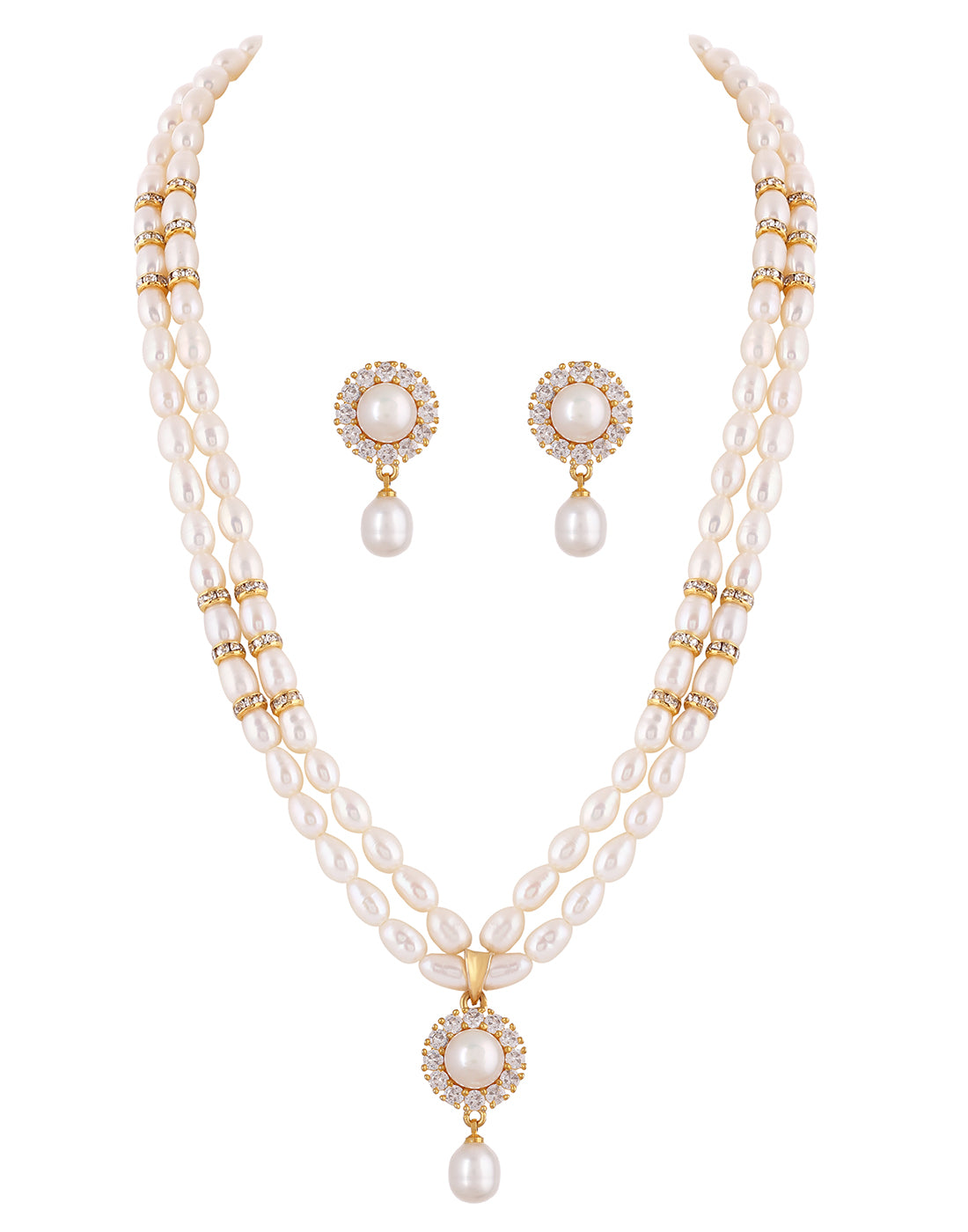 Natural Fresh Water Real Double String Pearl Set With Certificate(D.No ADPRLS124)