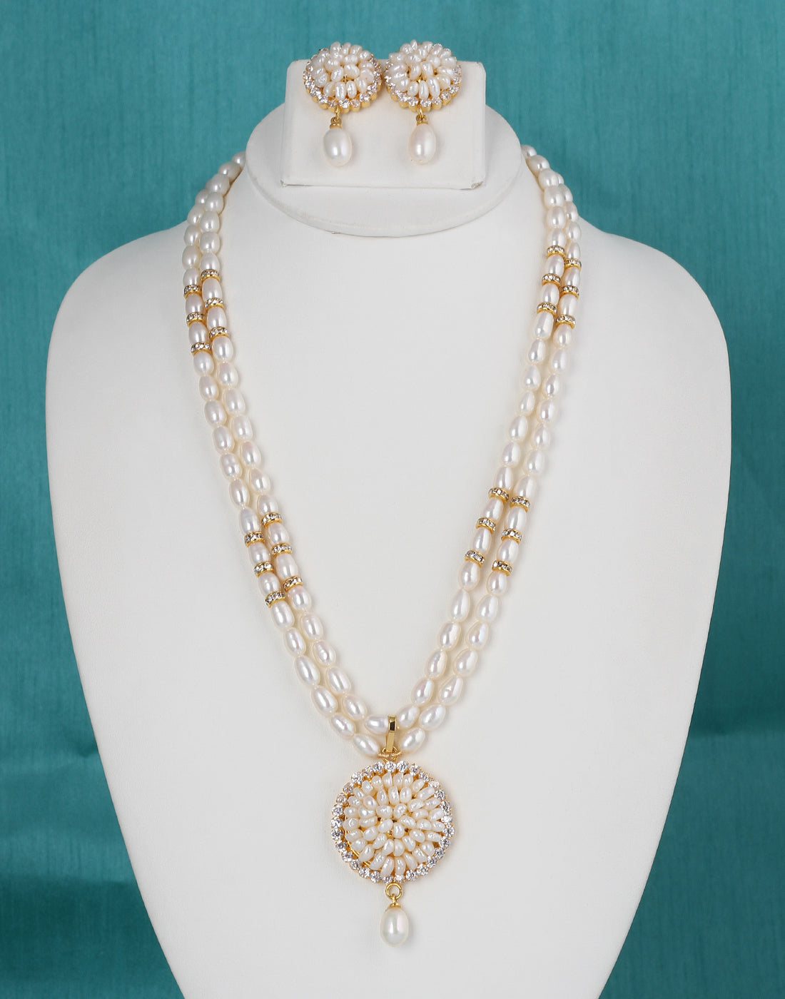 Natural Fresh Water Real Double String Pearl Set With Certificate(D.No ADPRLS131)