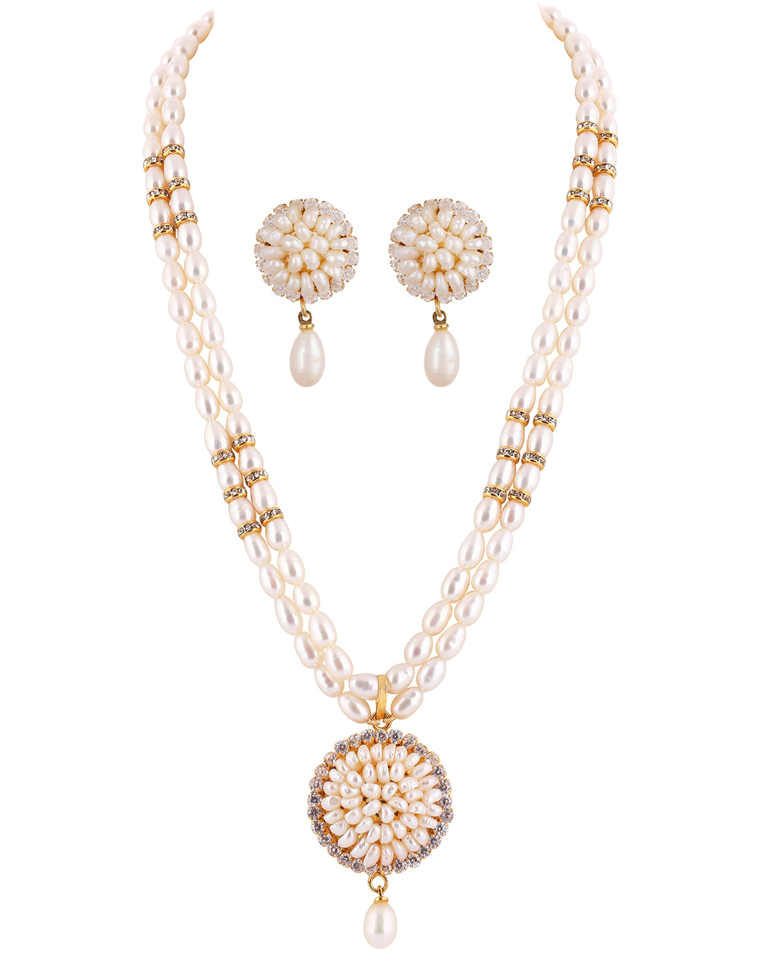 Natural Fresh Water Real Double String Pearl Set With Certificate(D.No ADPRLS131)