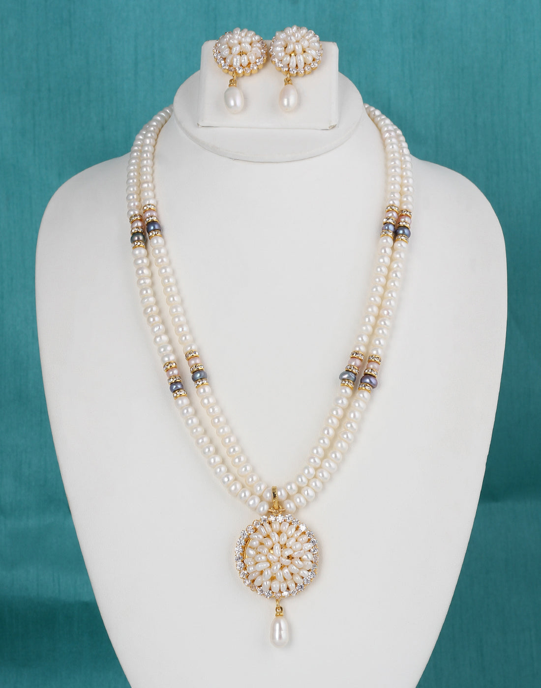 Natural Fresh Water Real Double String Pearl Set With Certificate(D.No ADPRLS135)