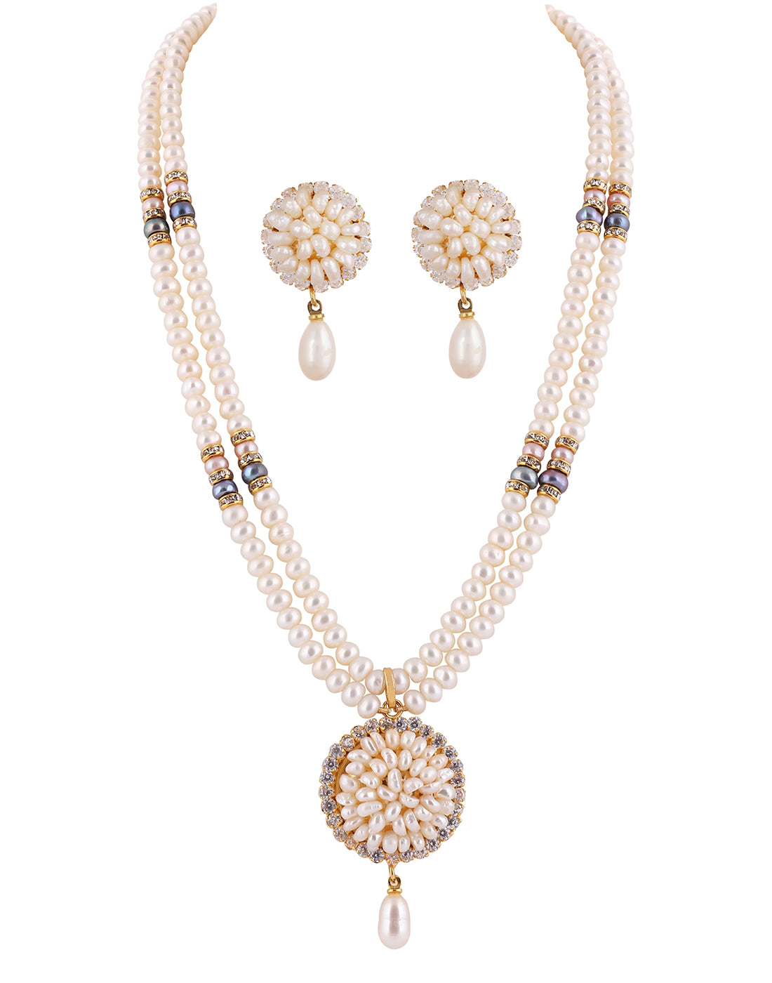 Natural Fresh Water Real Double String Pearl Set With Certificate(D.No ADPRLS135)