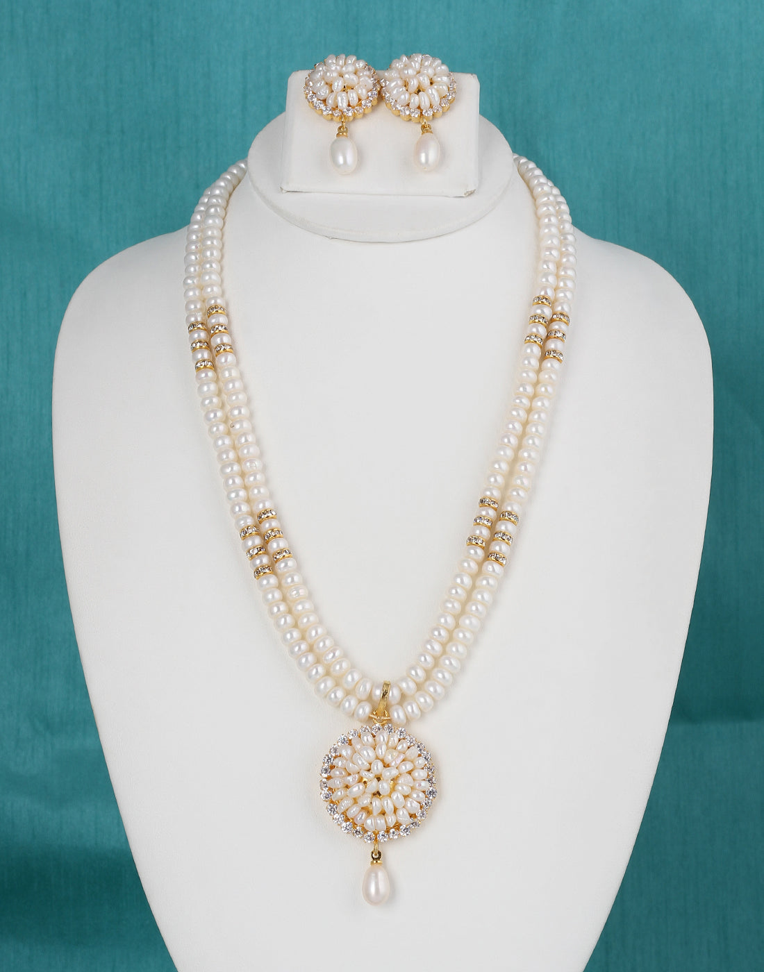 Natural Fresh Water Real Double String Pearl Set With Certificate(D.No ADPRLS136)