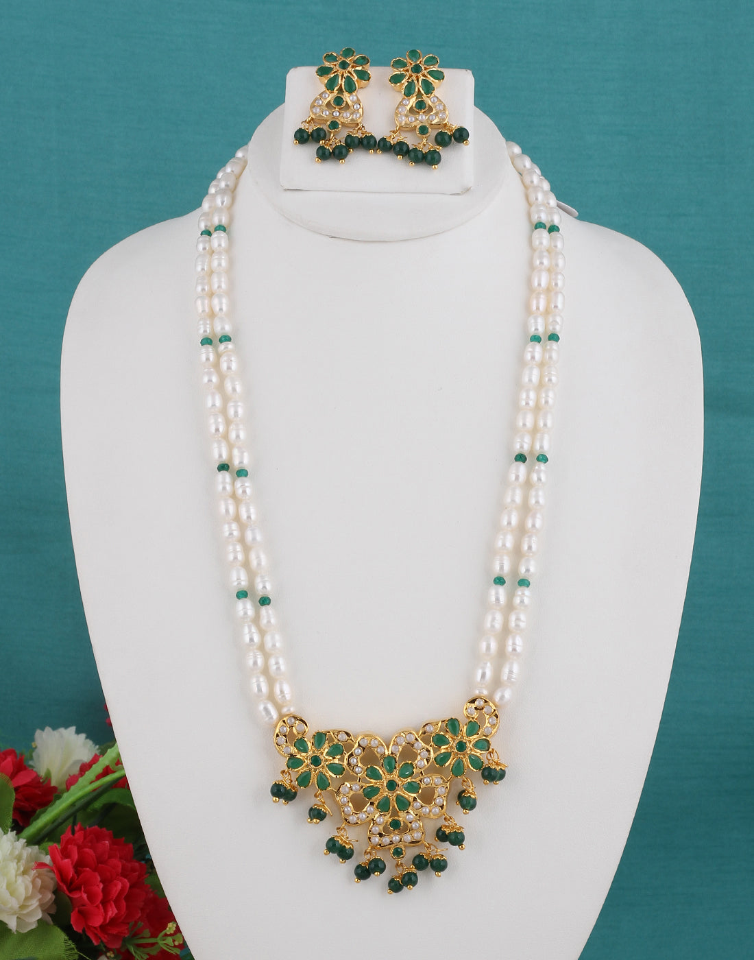 Real Natural Fresh Water Double String Pearl Set With Certificate(D.No ADPRLS1375)