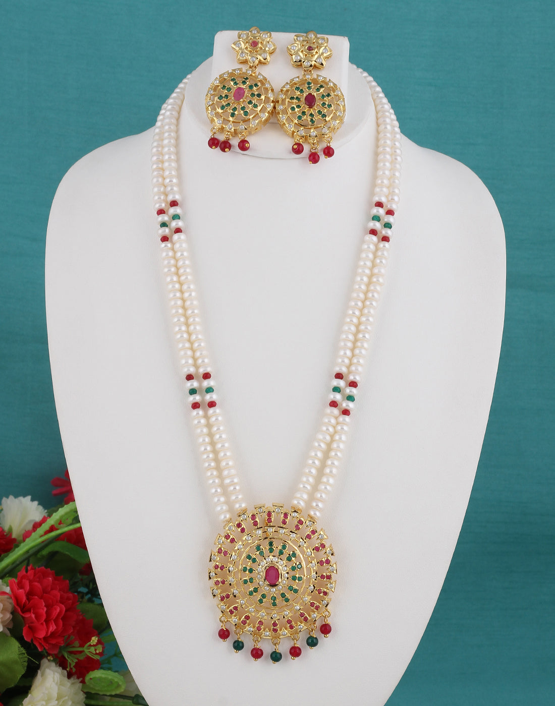 Real Natural Fresh Water Double String Pearl Set With Certificate(D.No ADPRLS1377)