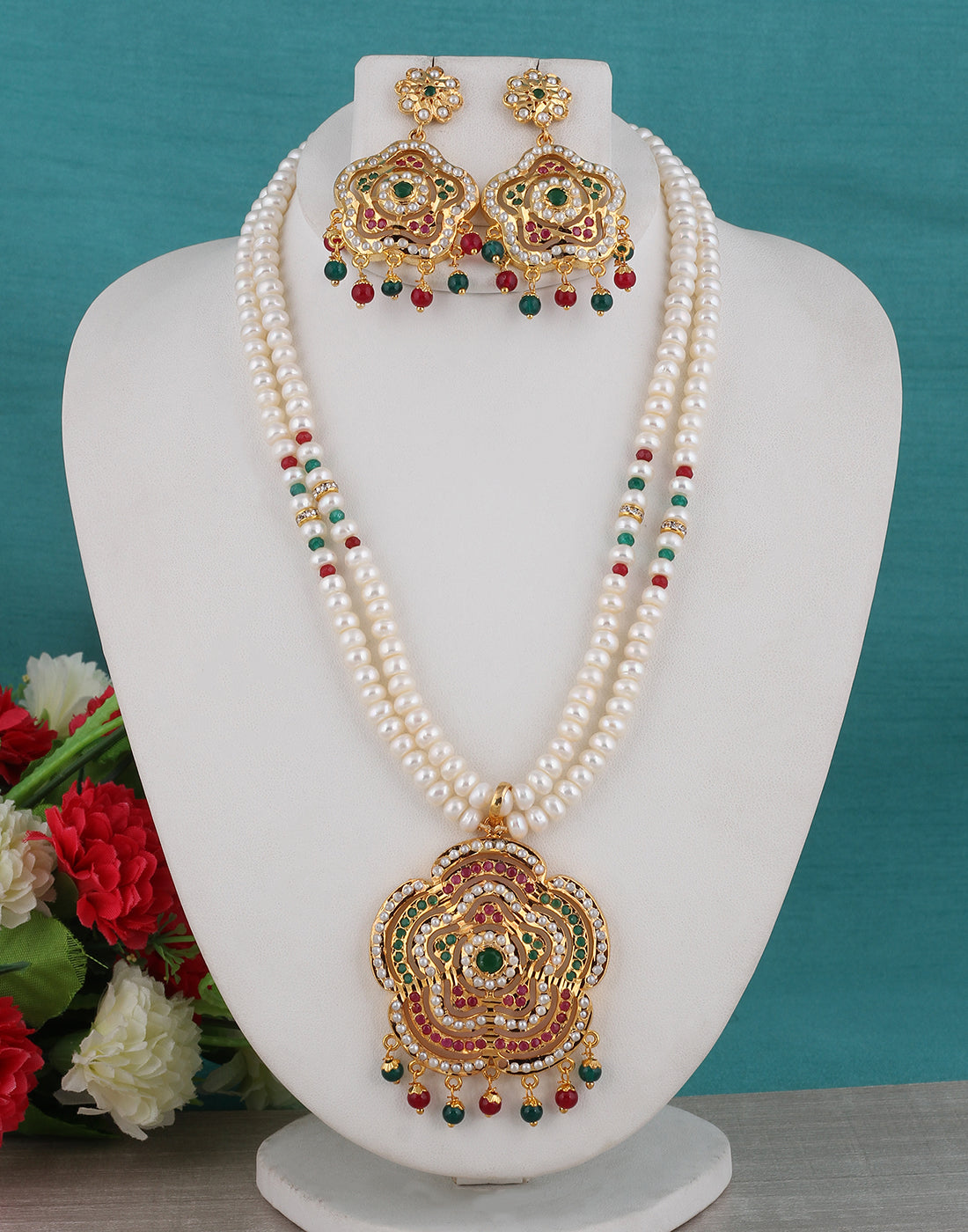 Real Natural Fresh Water Double String Pearl Set With Certificate(D.No ADPRLS1384)