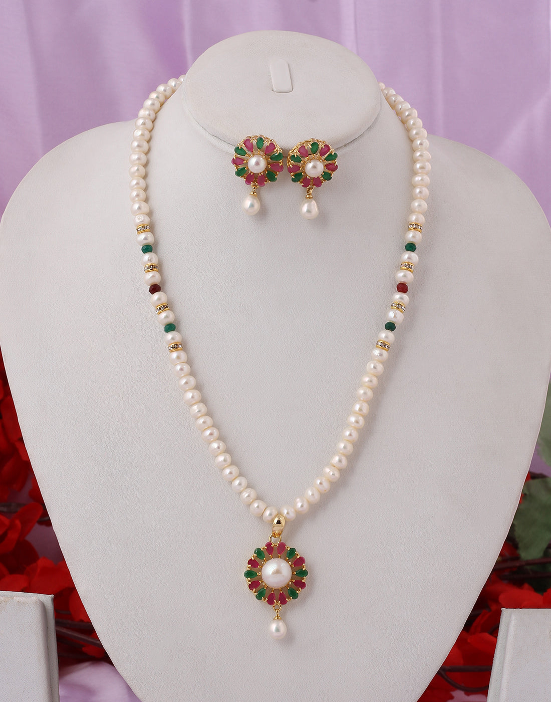 Real Natural Fresh Water Pearl Set With Certificate(D.No ADPRLS1410)