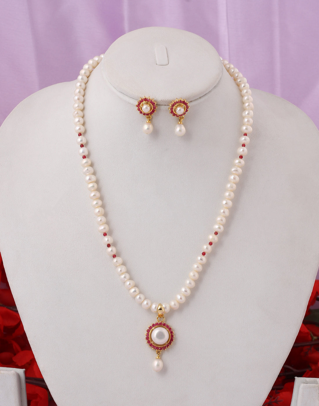 Real Natural Fresh Water Pearl Set With Certificate(D.No ADPRLS1418)