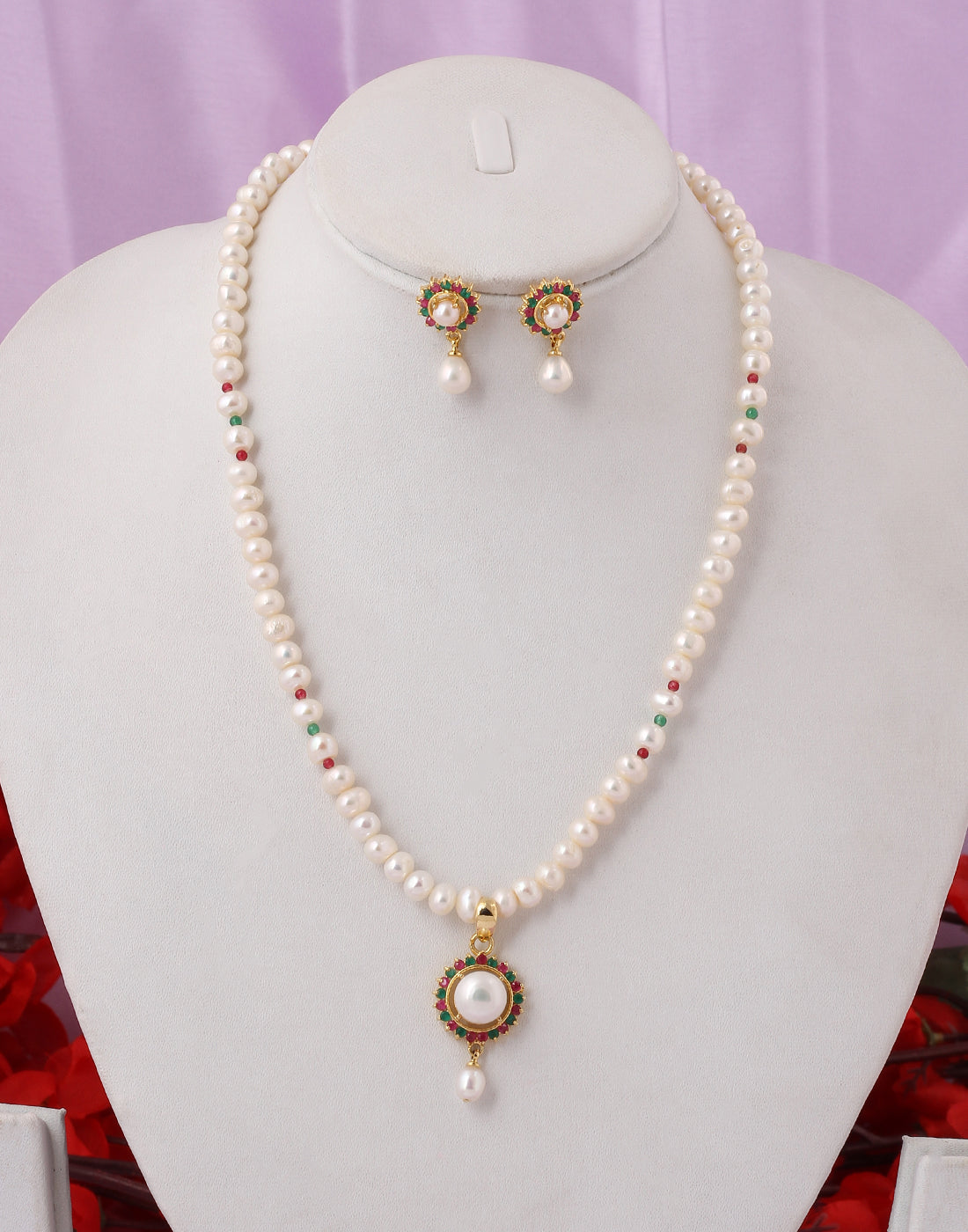 Real Natural Fresh Water Pearl Set With Certificate(D.No ADPRLS1419)