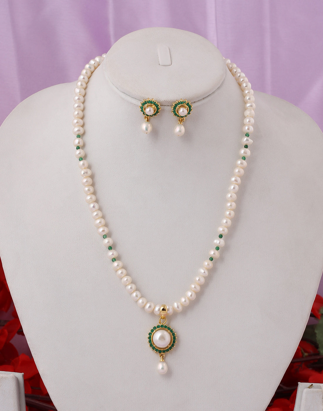 Real Natural Fresh Water Pearl Set With Certificate(D.No ADPRLS1421)