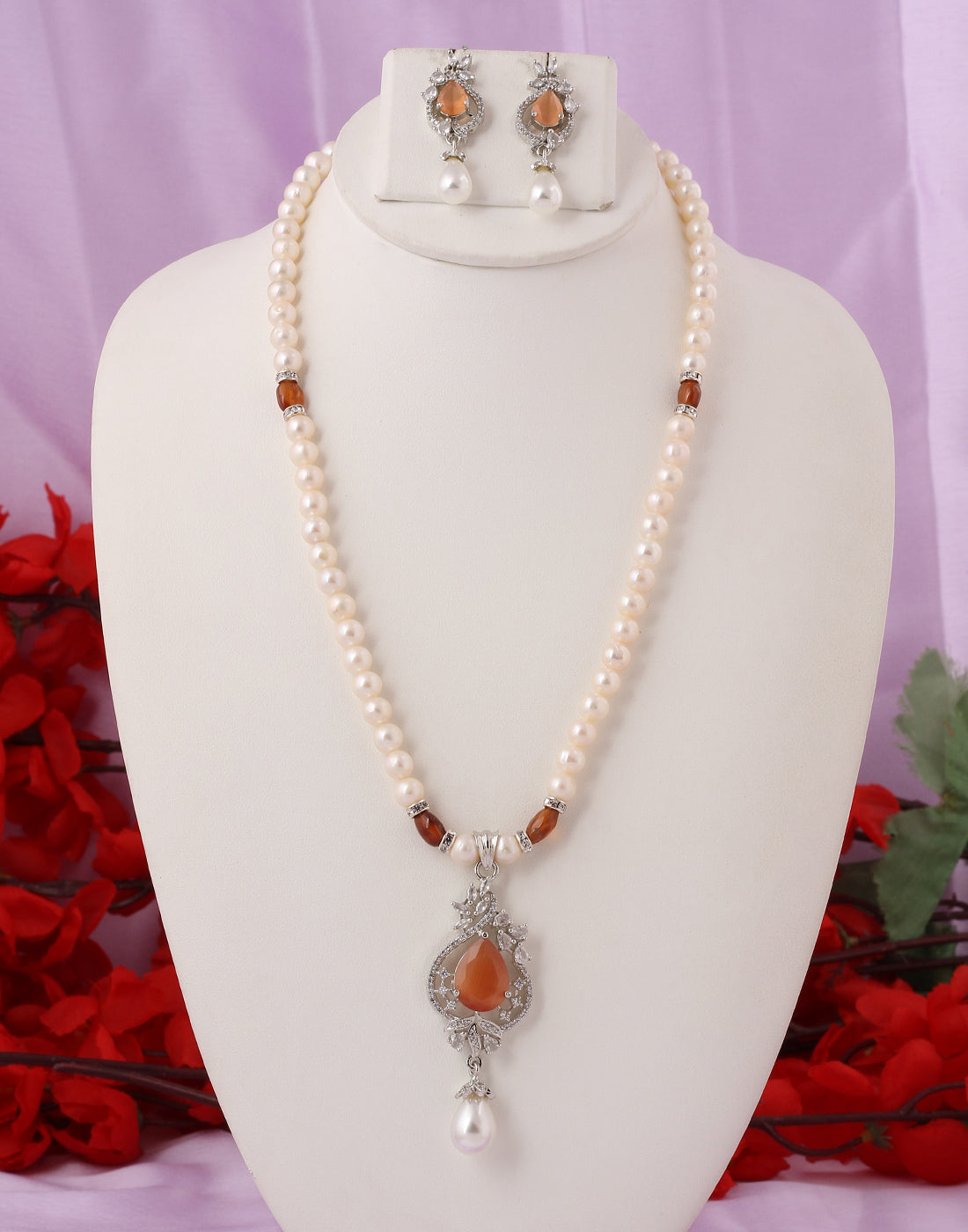 Real Natural Fresh Water Pearl Set With Certificate(D.No ADPRLS1427)