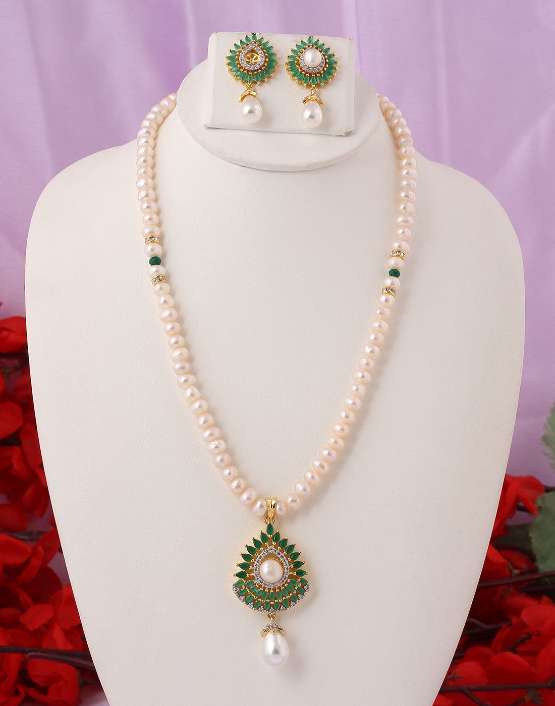 Real Natural Fresh Water Pearl Set With Certificate(D.No ADPRLS1438)