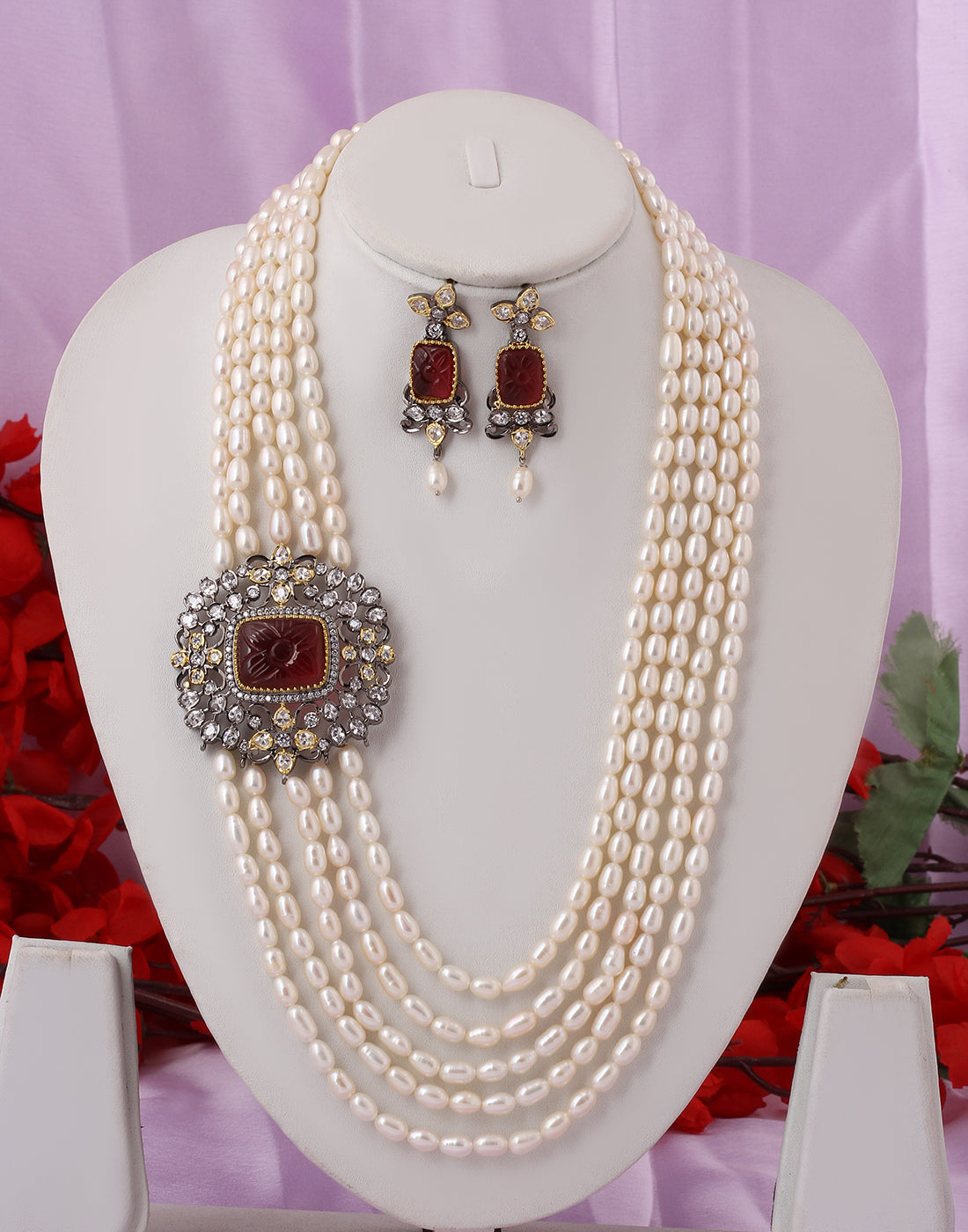 Real Natural Fresh Water Pearl Set With Certificate(D.No ADPRLS1481)