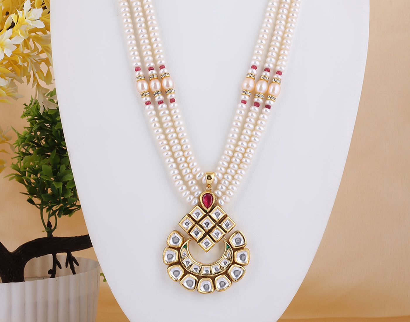 Real Natural Fresh Water Triple Layer Pearl Set With Certificate(D.No ADPRLS1486)