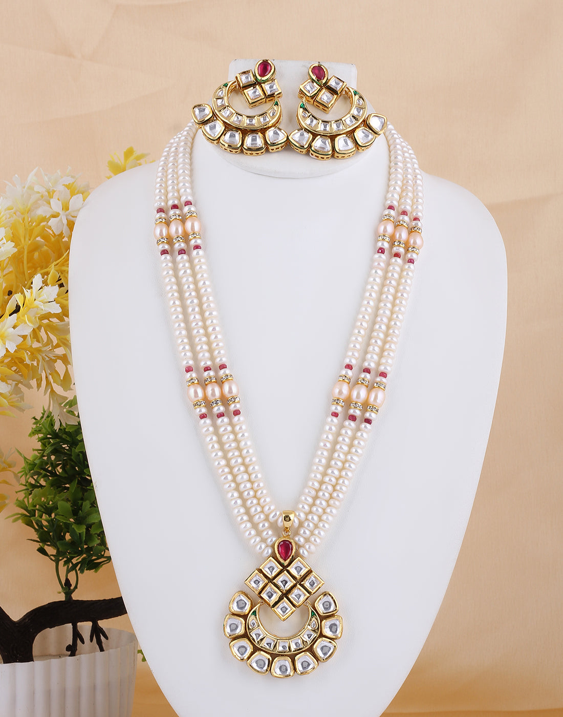 Real Natural Fresh Water Triple Layer Pearl Set With Certificate(D.No ADPRLS1486)