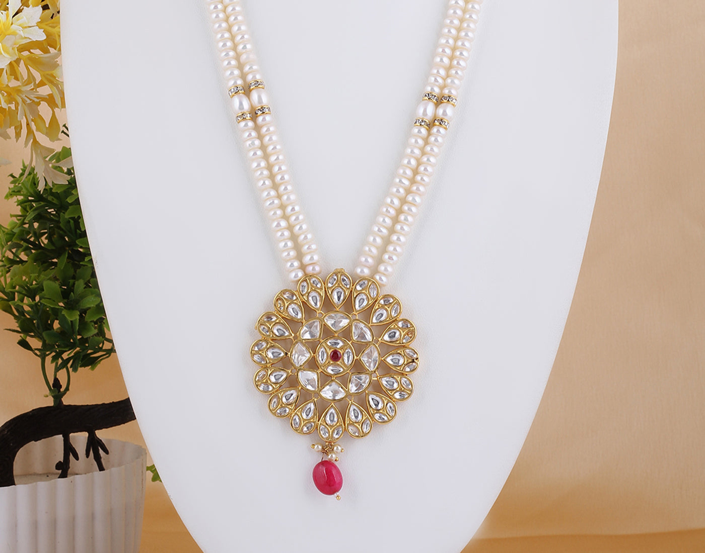 Real Natural Fresh Water Double String Pearl Set With Certificate(D.No ADPRLS1494)