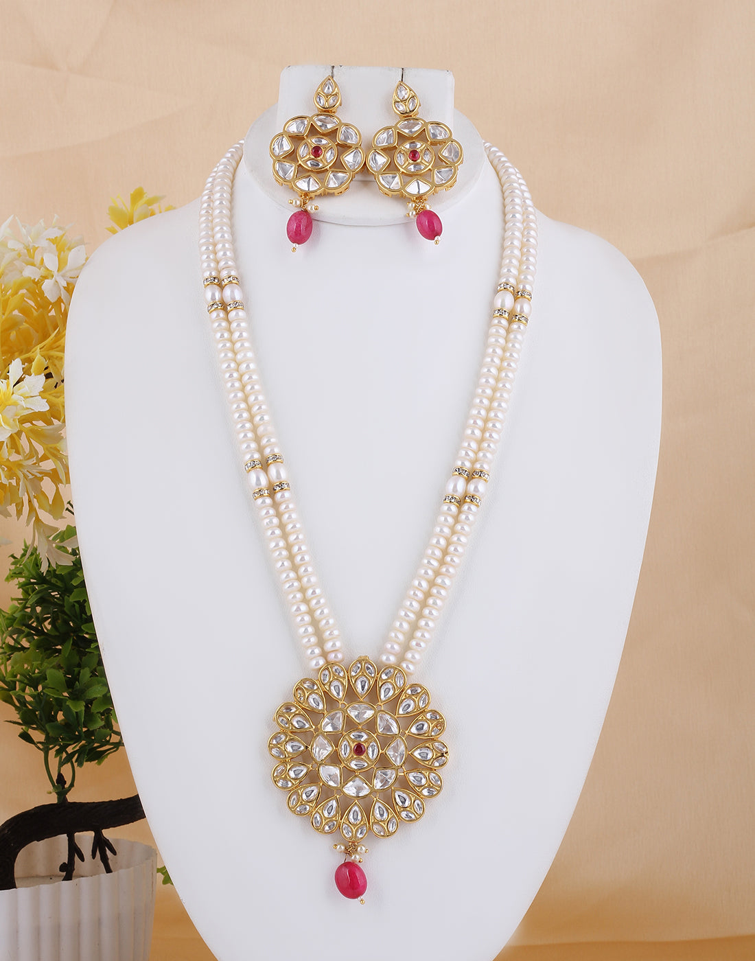 Real Natural Fresh Water Double String Pearl Set With Certificate(D.No ADPRLS1494)