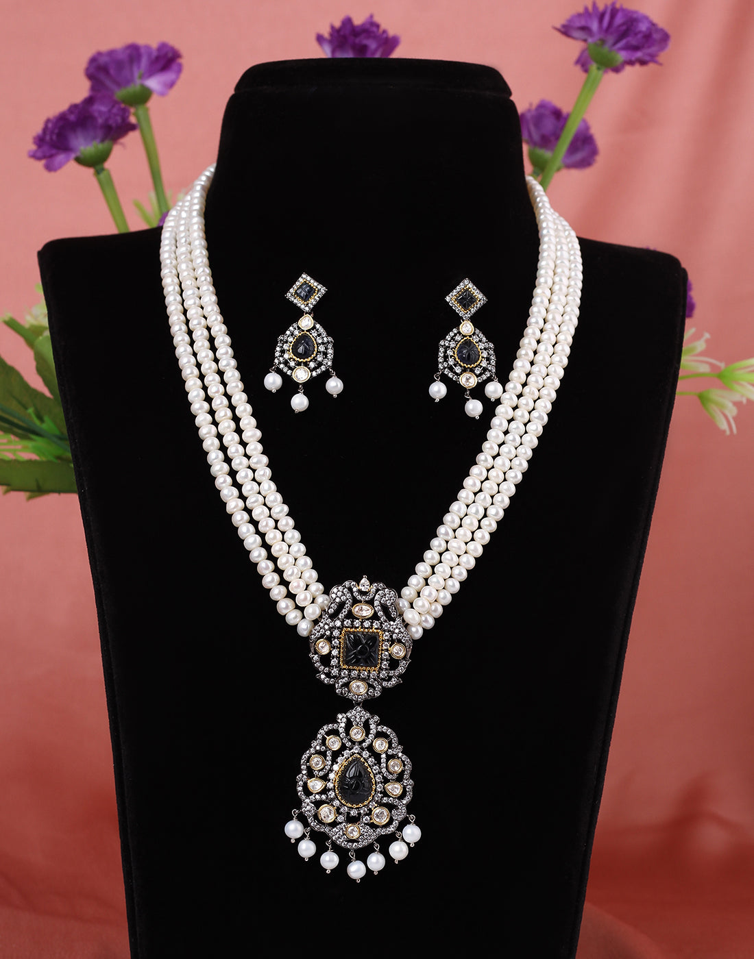 Real Natural Fresh Water Triple String Pearl Set With Certificate(D.No ADPRLS1518)