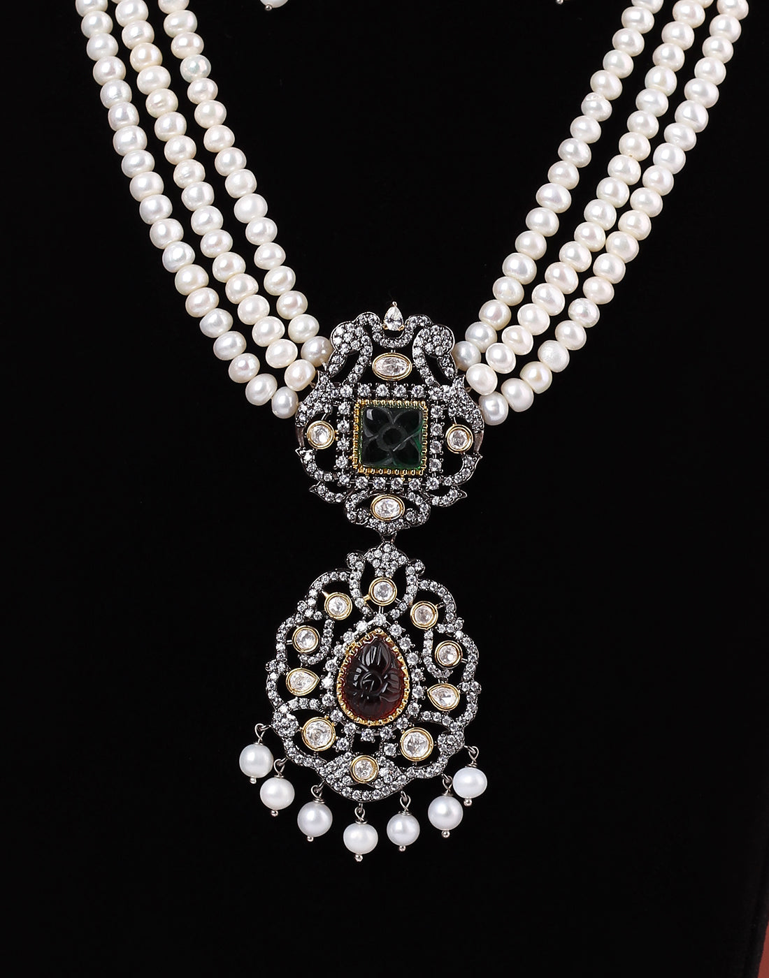 Real Natural Fresh Water Triple String Pearl Set With Certificate(D.No ADPRLS1519)