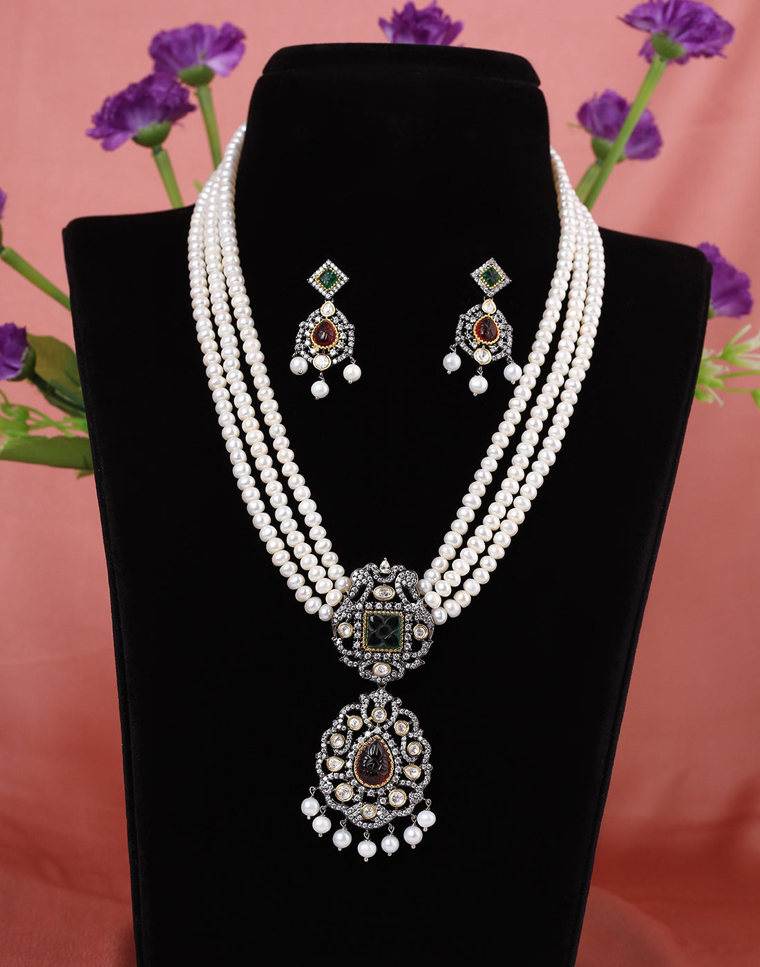Real Natural Fresh Water Triple String Pearl Set With Certificate(D.No ADPRLS1519)