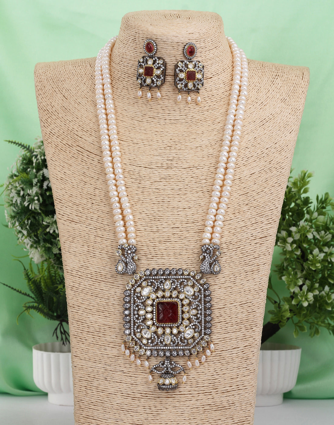 Real Natural Fresh Water Double Layer Rani Haar Pearl Set With Certificate(D.No ADPRLS1540)