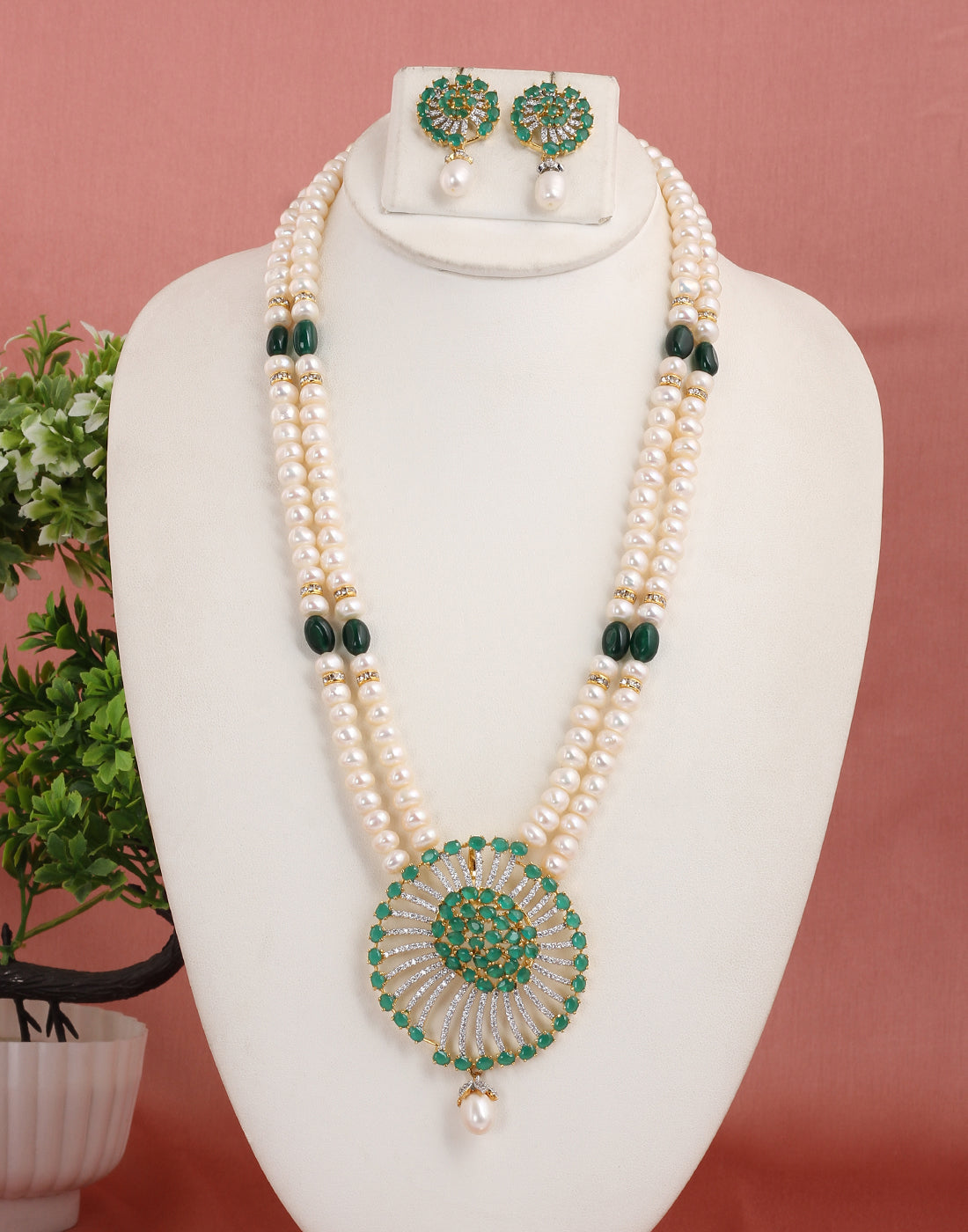 Real Natural Fresh Water Double String Pearl Set With Certificate(D.No ADPRLS1563)