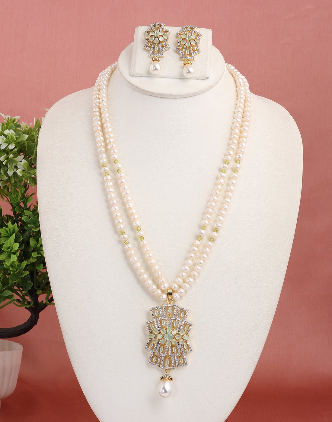 Real Natural Fresh Water Double String Pearl Set With Certificate(D.No ADPRLS1570)
