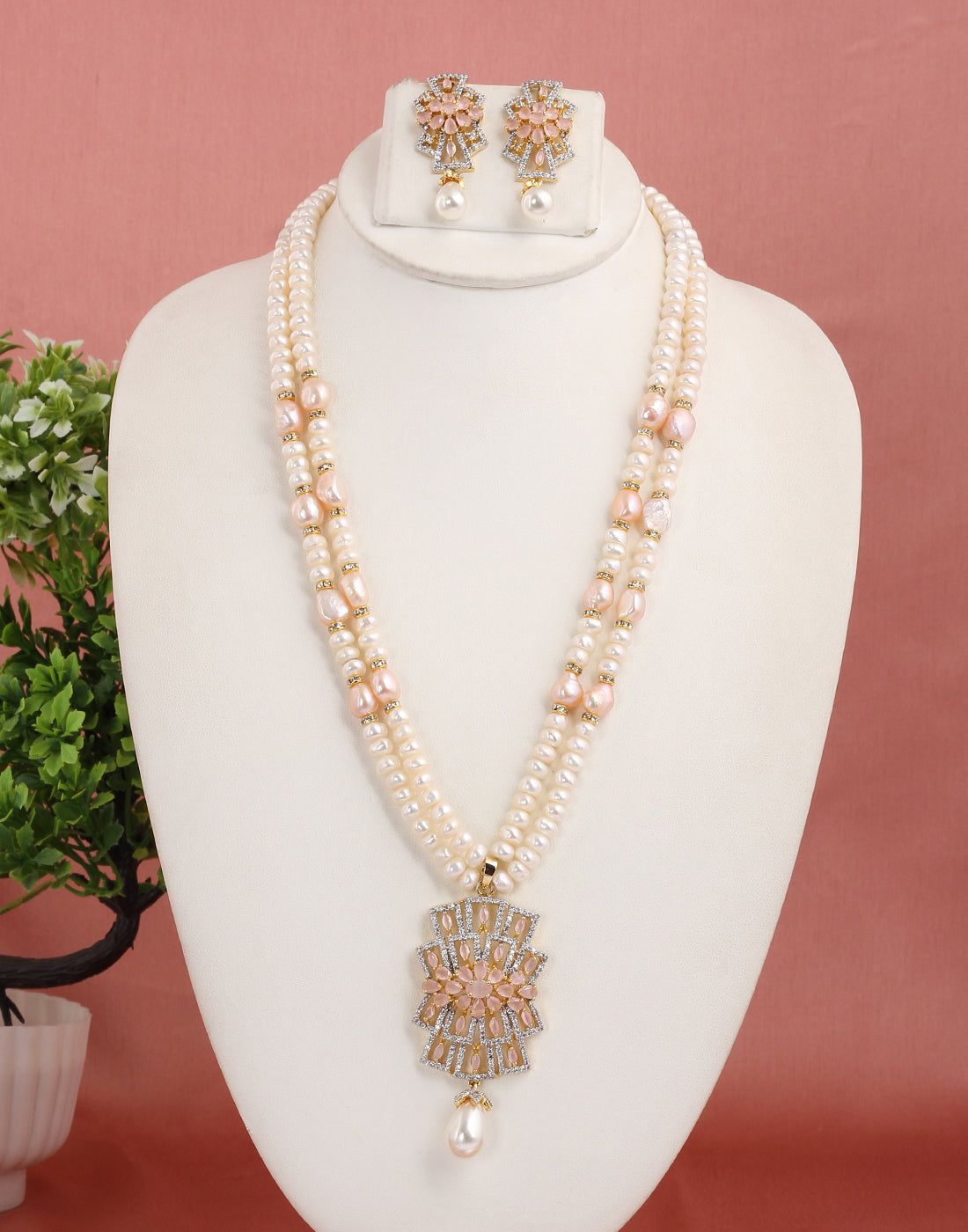 Real Natural Fresh Water Double String Pearl Set With Certificate(D.No ADPRLS1571)