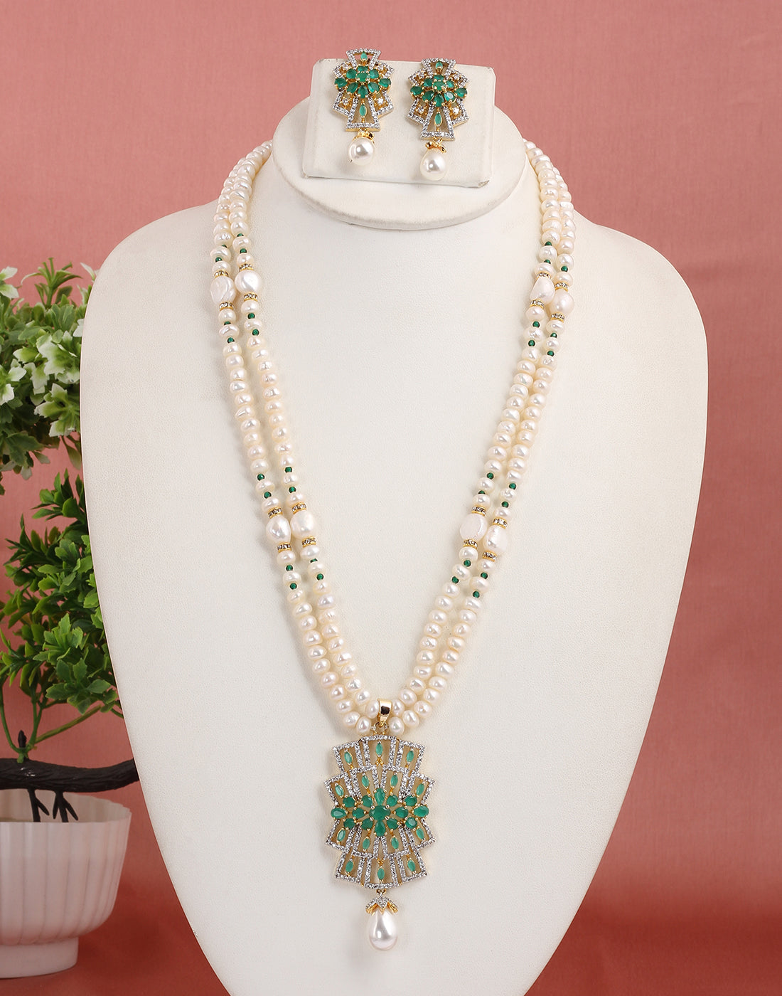 Real Natural Fresh Water Double String Pearl Set With Certificate(D.No ADPRLS1572)