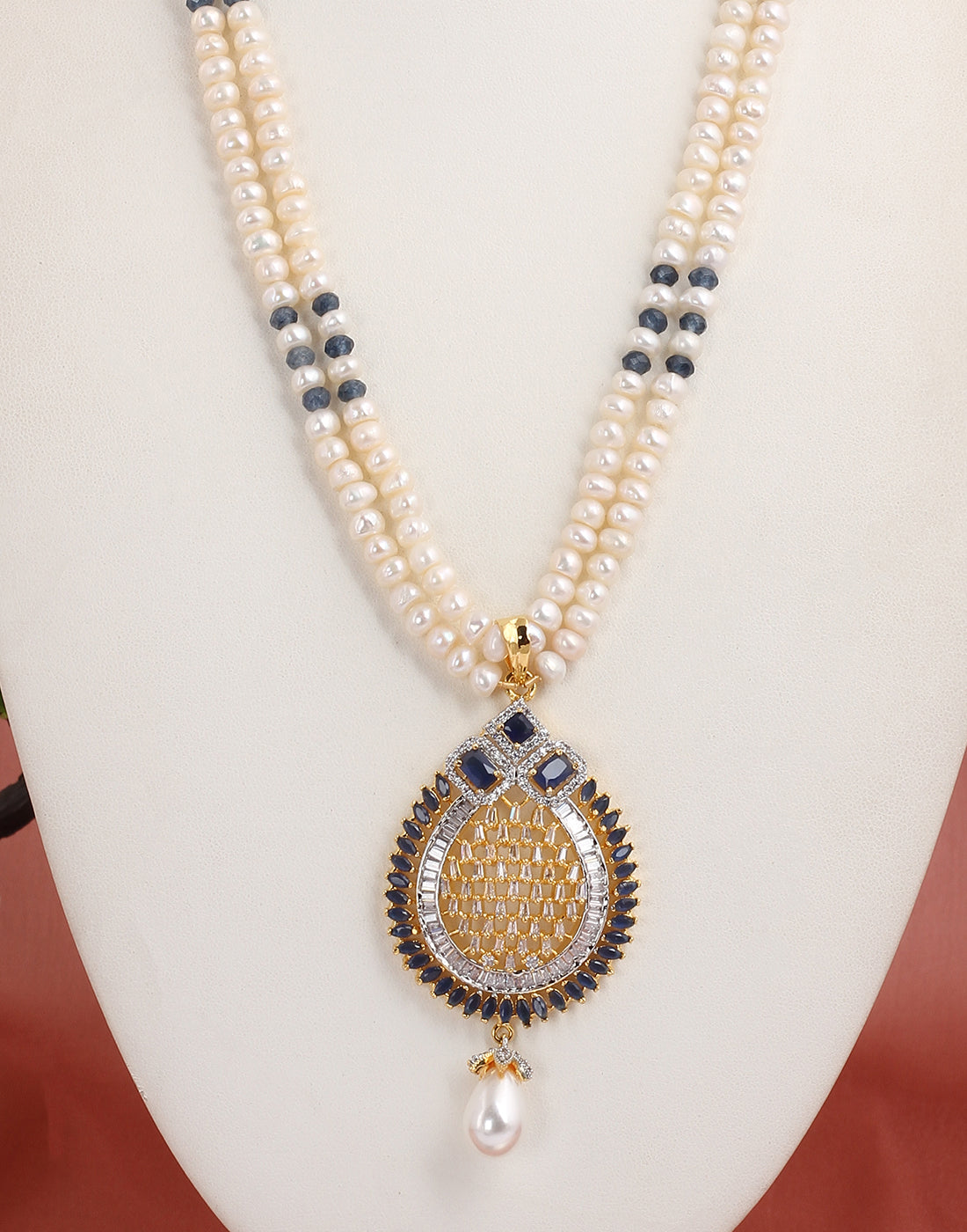 Real Natural Fresh Water Double String Pearl Set With Certificate(D.No ADPRLS1578)