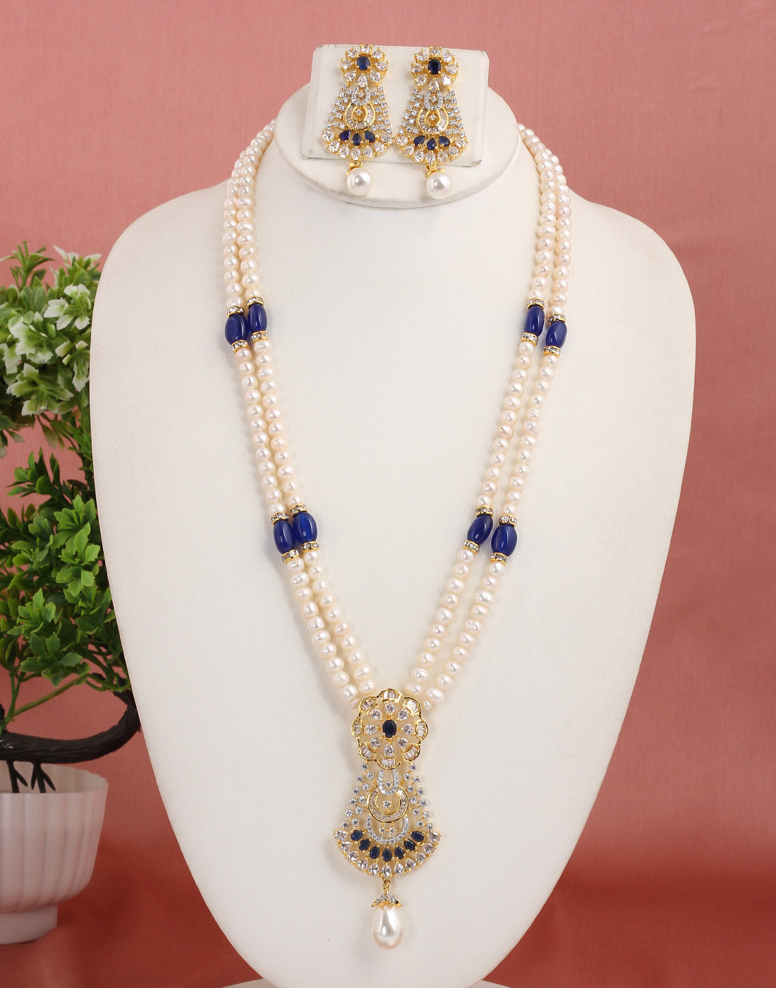 Real Natural Fresh Water Double String Pearl Set With Certificate(D.No ADPRLS1584)