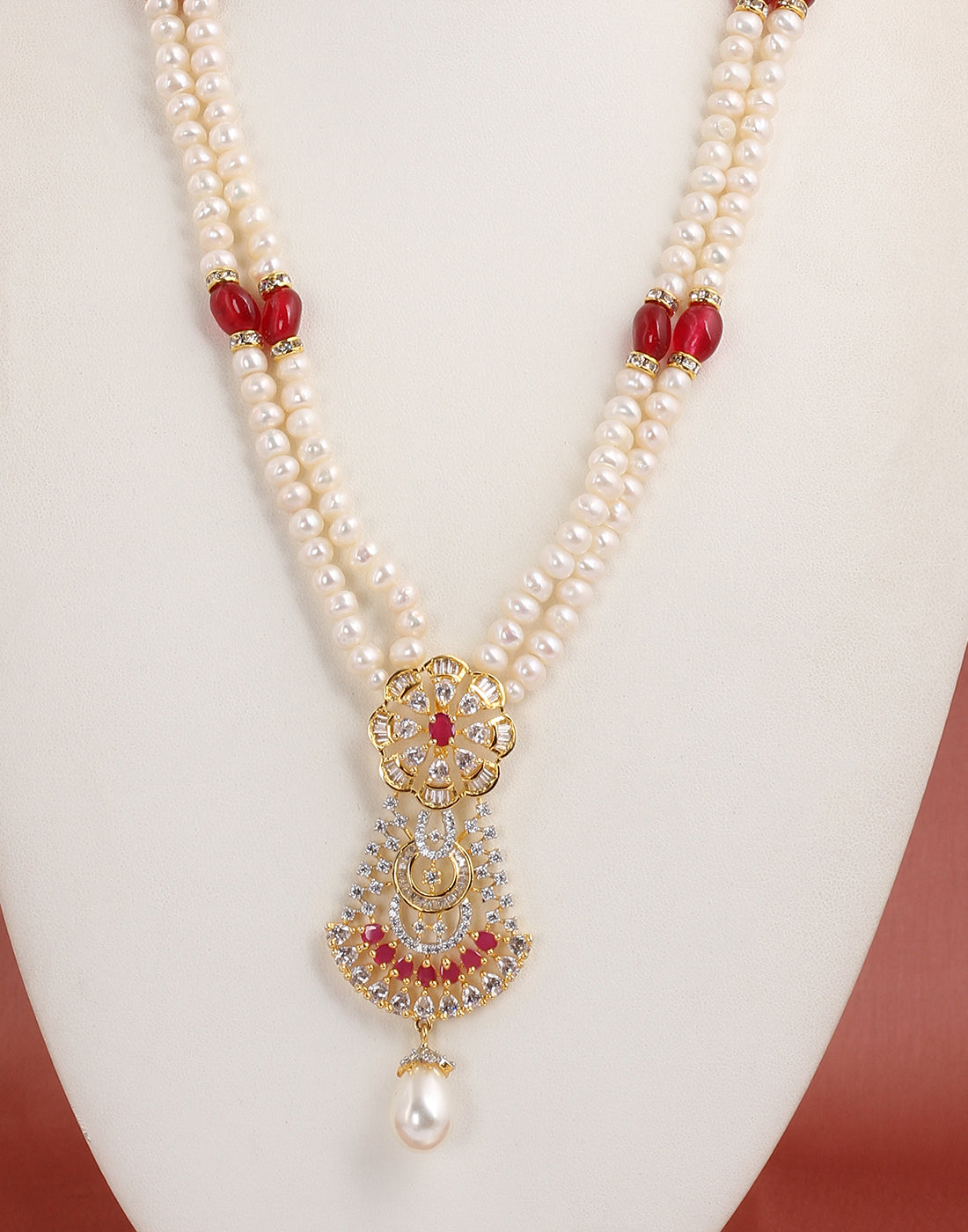 Real Natural Fresh Water Double String Pearl Set With Certificate(D.No ADPRLS1585)