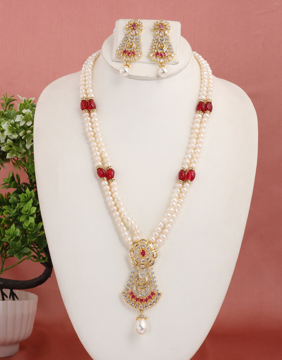 Real Natural Fresh Water Double String Pearl Set With Certificate(D.No ADPRLS1585)