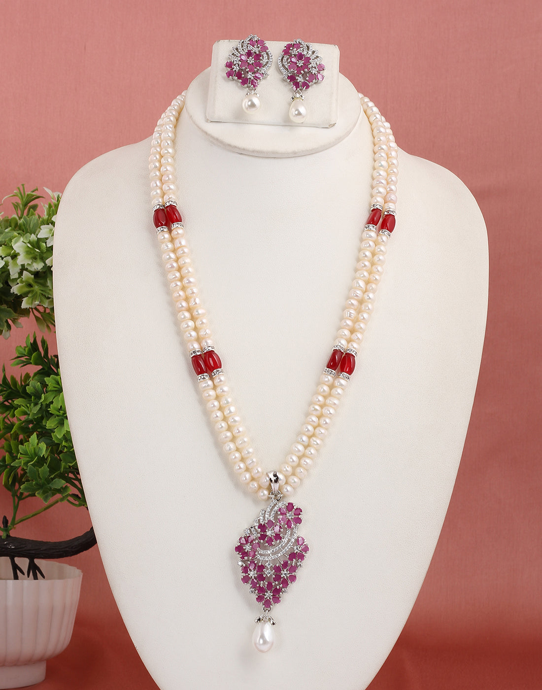 Real Natural Fresh Water Double String Pearl Set With Certificate(D.No ADPRLS1592)