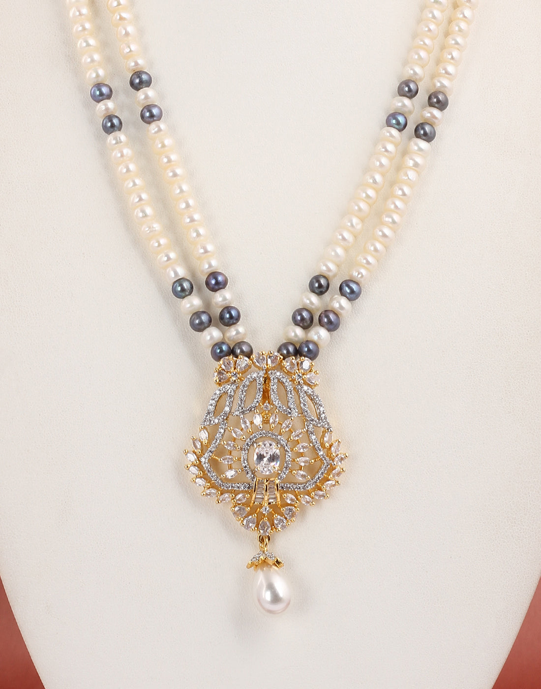 Real Natural Fresh Water Double String Pearl Set With Certificate(D.No ADPRLS1608)